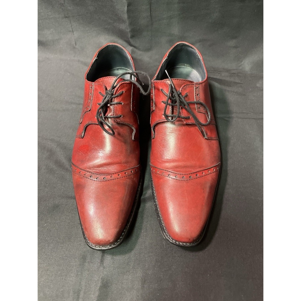 Duca Vero Red Leather Cap Red Oxford Dress Shoes Men's 44 Italy U.S. Size 10.5